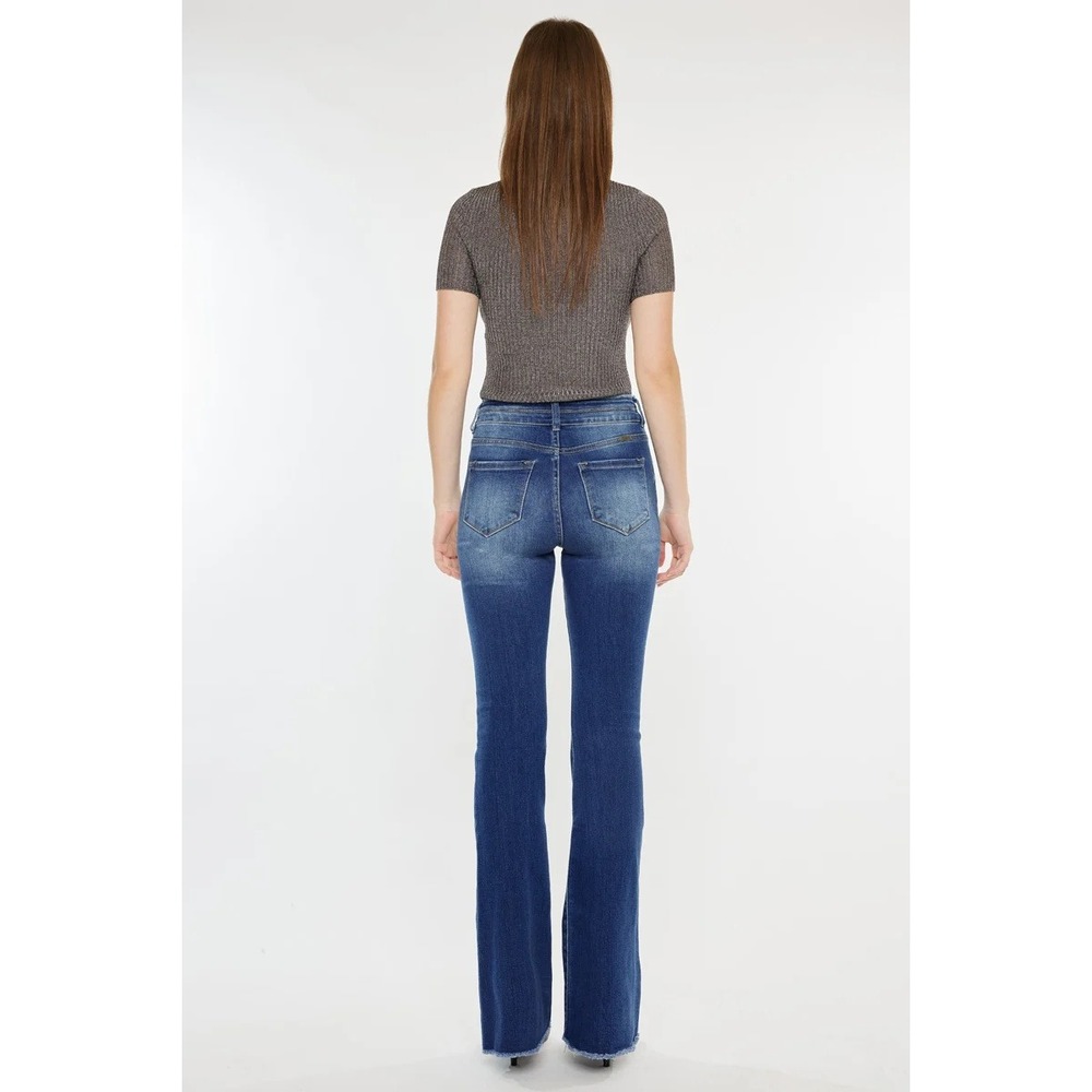 KanCan Women Flare Jeans Blue Distressed High Rise Retro Boho 26/32 - Picture 2 of 7